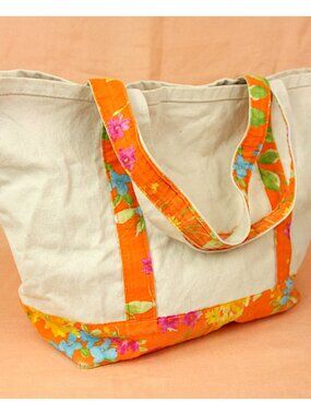 Jones New York Signature Orange Floral Cotton Canvas Shoulder Bag Tote Shopper
